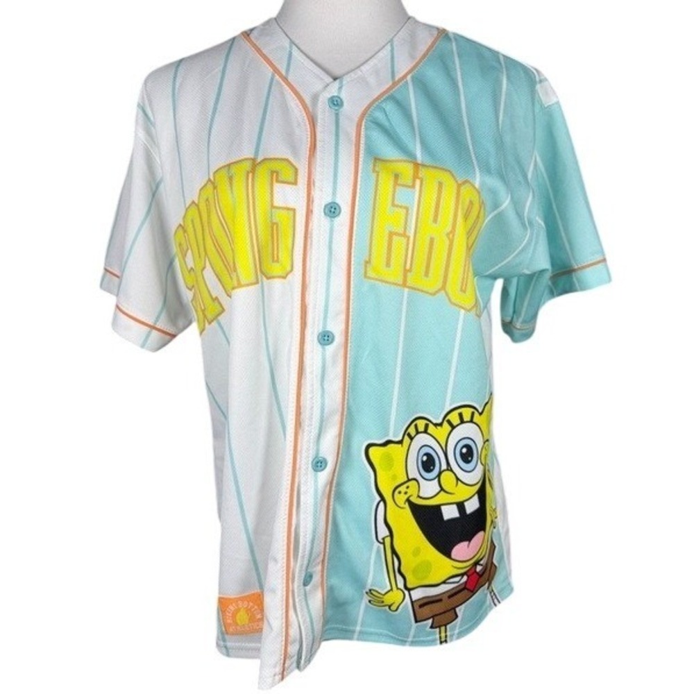 Nickelodeon Spongebob Squarepants Baseball Jersey Teal White Pinstripe XL Gary